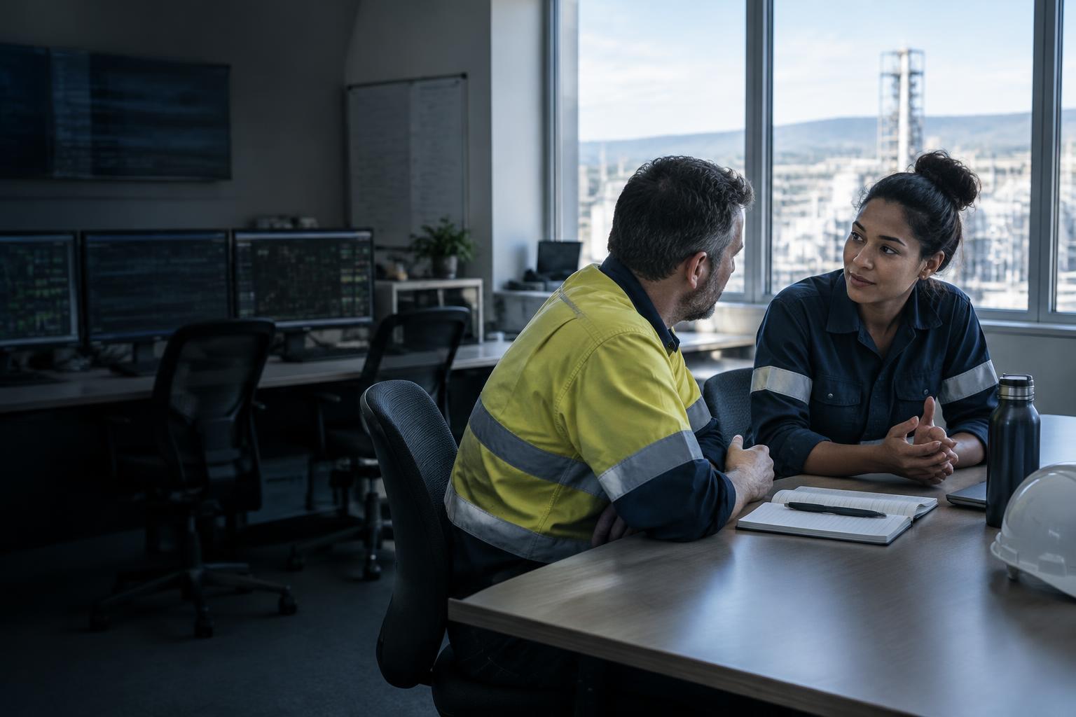 Colleagues discussing work